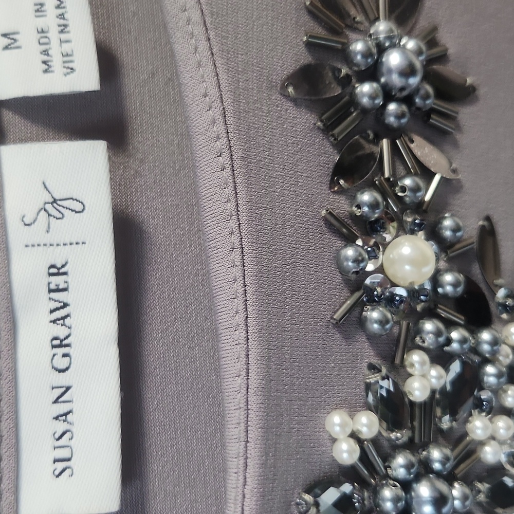 Embellished Gray Long Sleeve Top - Picture 2 of 3